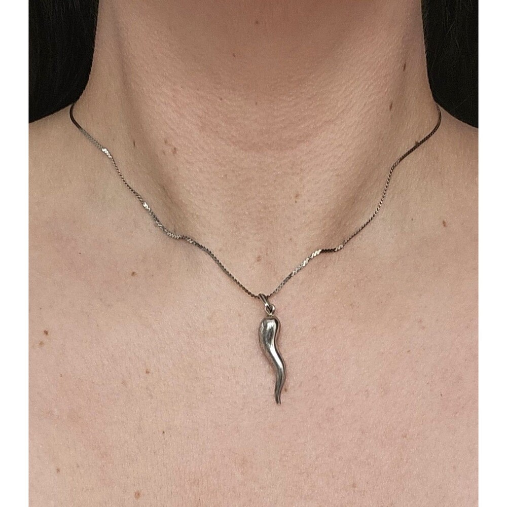 VTG 925 Sterling Silver 18" Italian Horn Cornicello Necklace 4.43 grams